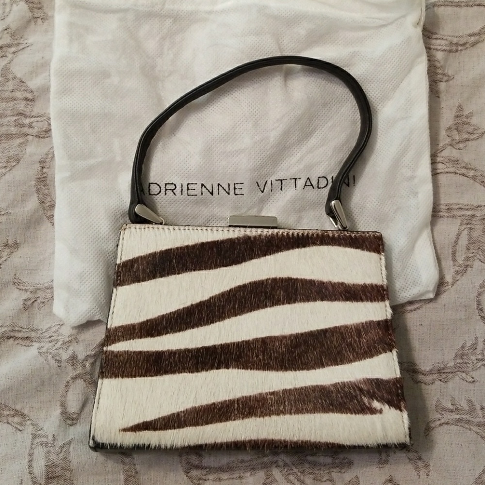 Adrienne Vittadini Zebra & Leather Handbag Small